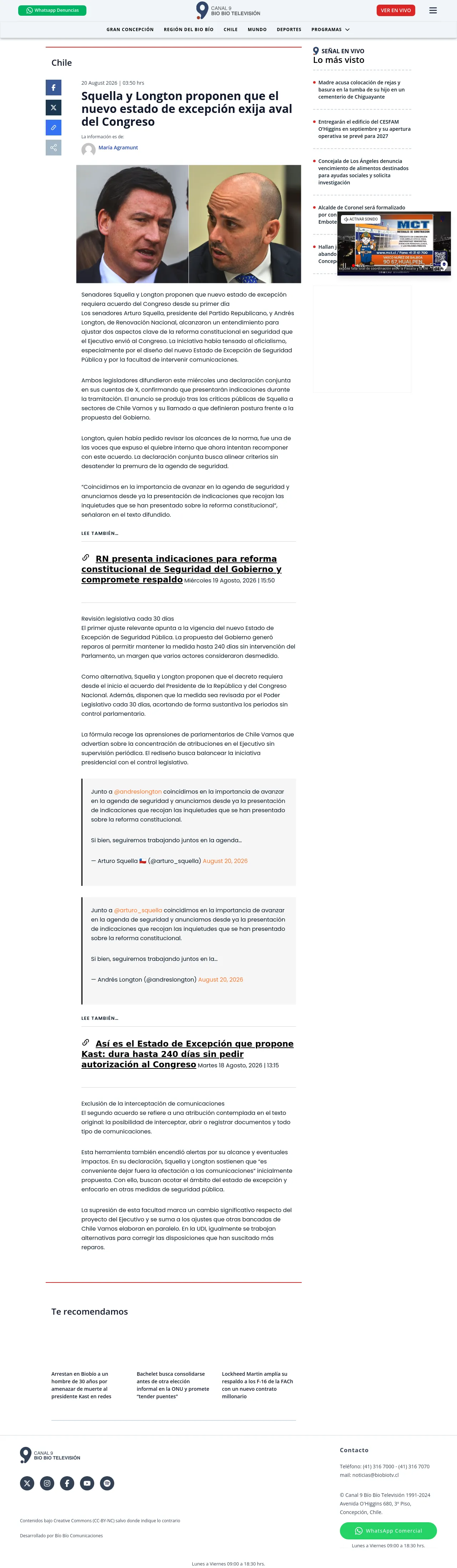 Squella y Longton proponen que el nuevo estado de excepción exija aval del Congreso