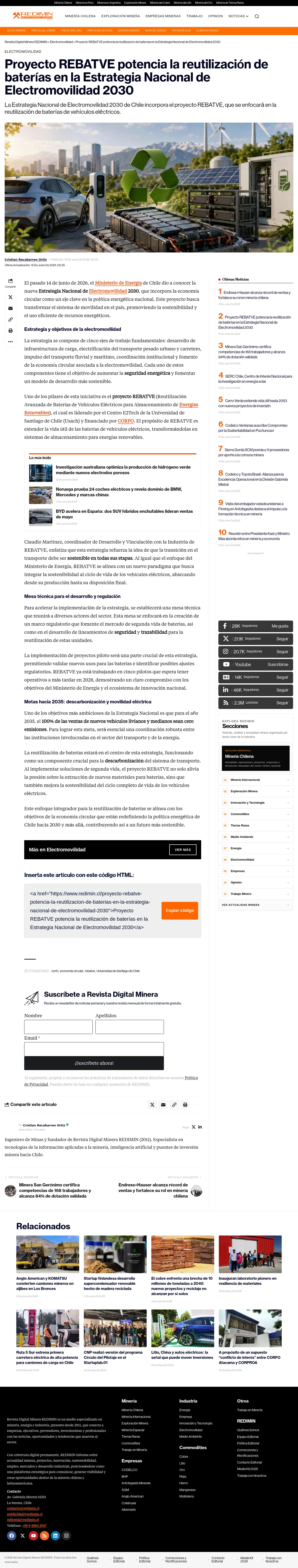 Proyecto REBATVE potencia la reutilización de baterías en la Estrategia Nacional de Electromovilidad 2030