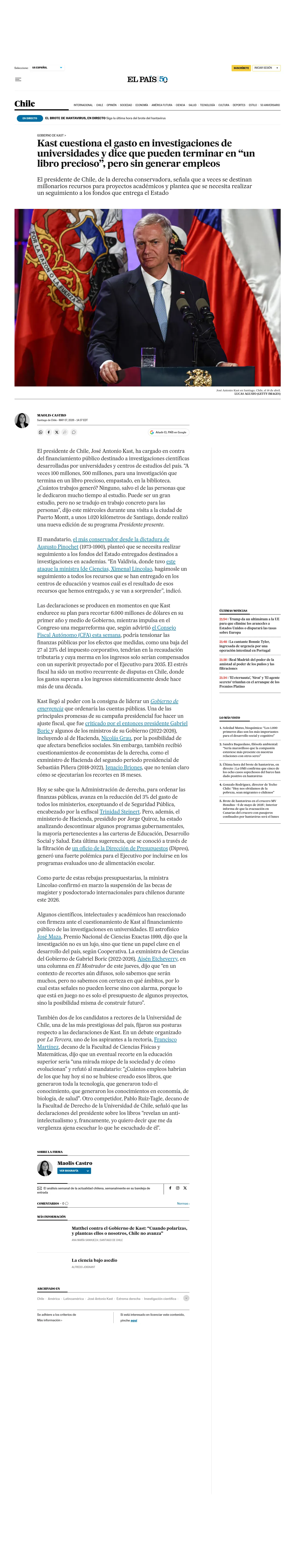 Kast cuestiona el gasto en investigaciones de universidades y dice que pueden terminar en “un libro precioso”, pero sin generar empleos