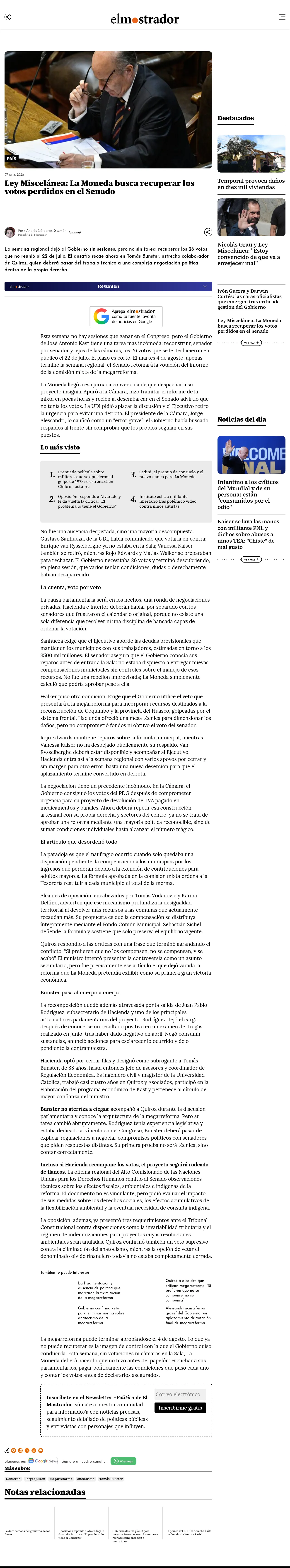 Ley Miscelánea: La Moneda busca recuperar los votos perdidos en el Senado
