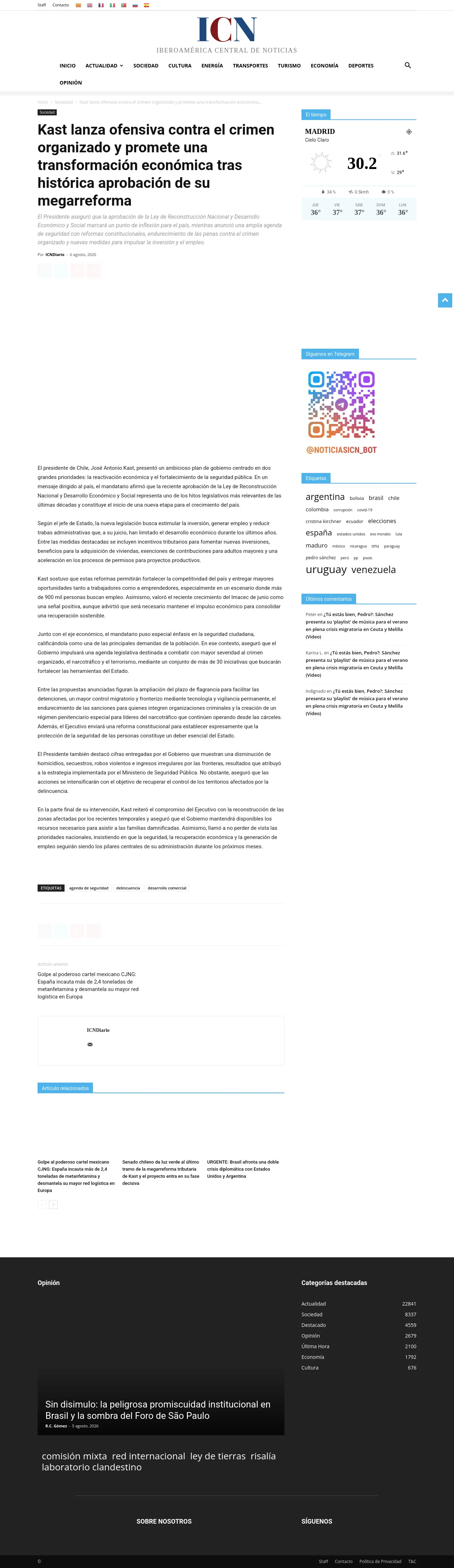 Kast lanza ofensiva contra el crimen organizado y promete una transformación económica tras histórica aprobación de su megarreforma