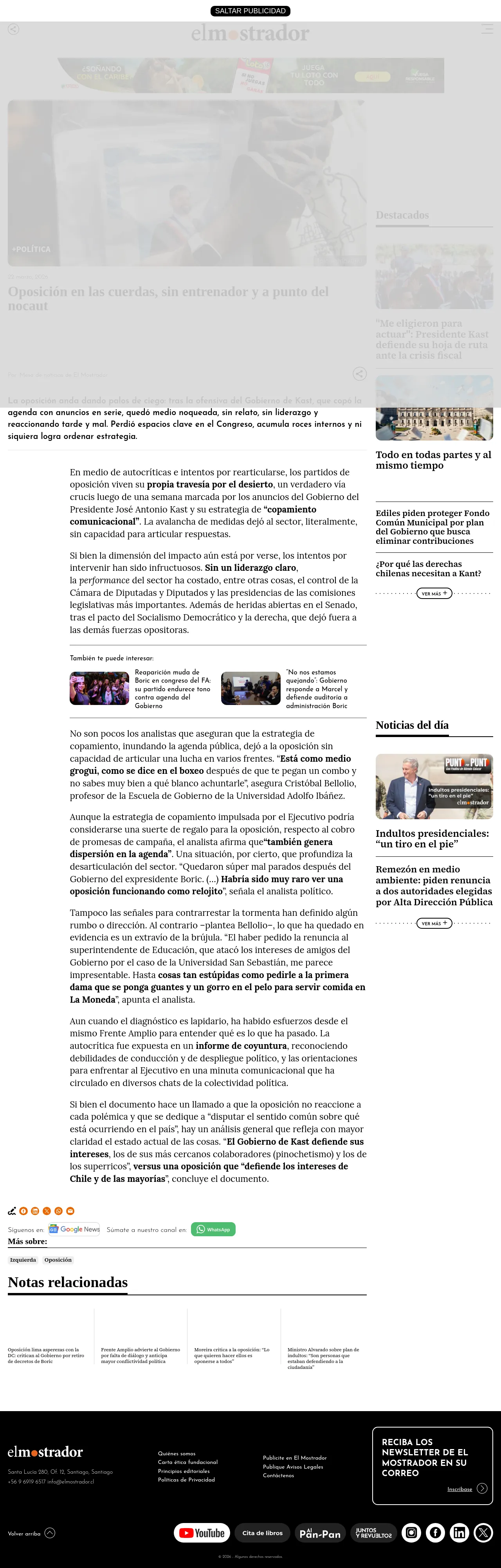Oposición en las cuerdas, sin entrenador y a punto del nocaut