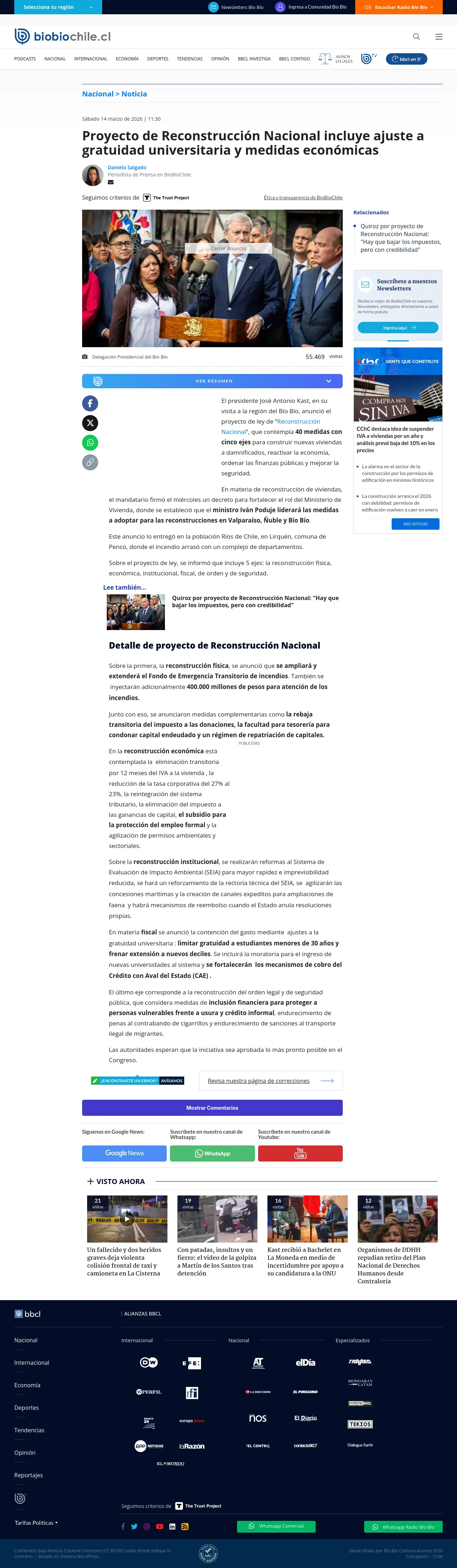 Proyecto de Reconstrucción Nacional incluye ajuste a gratuidad universitaria y medidas económicas