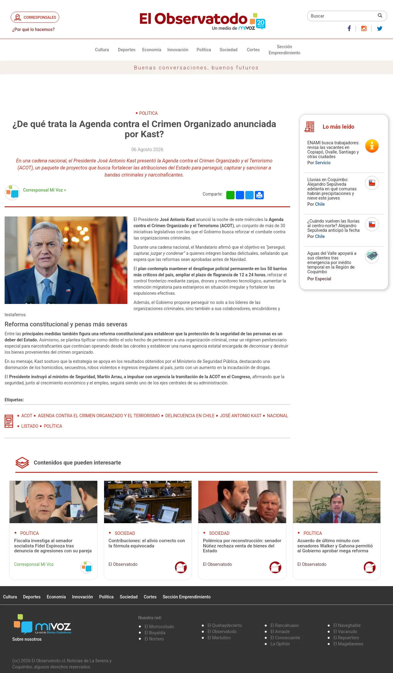 ¿De qué trata la Agenda contra el Crimen Organizado anunciada por Kast?