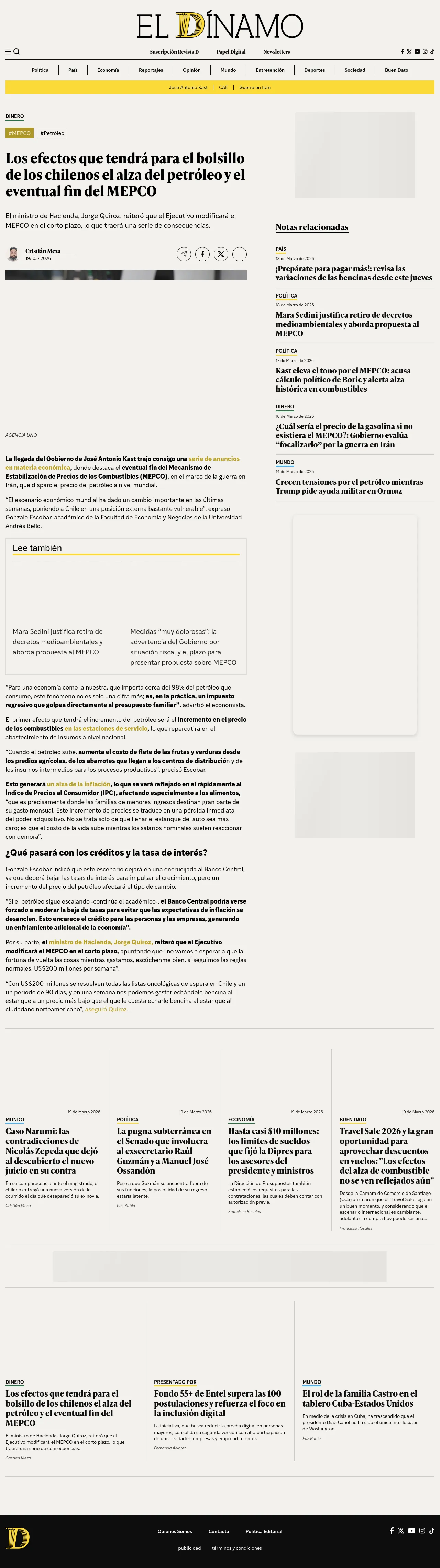 Los efectos que tendrá para el bolsillo de los chilenos el alza del petróleo y el eventual fin del MEPCO