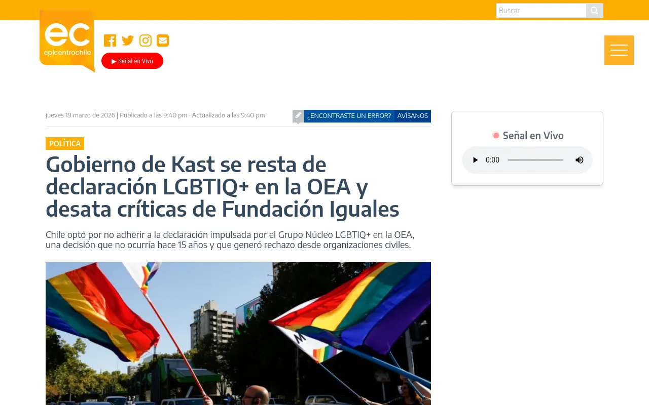 Gobierno de Kast se resta de declaración LGBTIQ+ en la OEA y desata críticas de Fundación Iguales