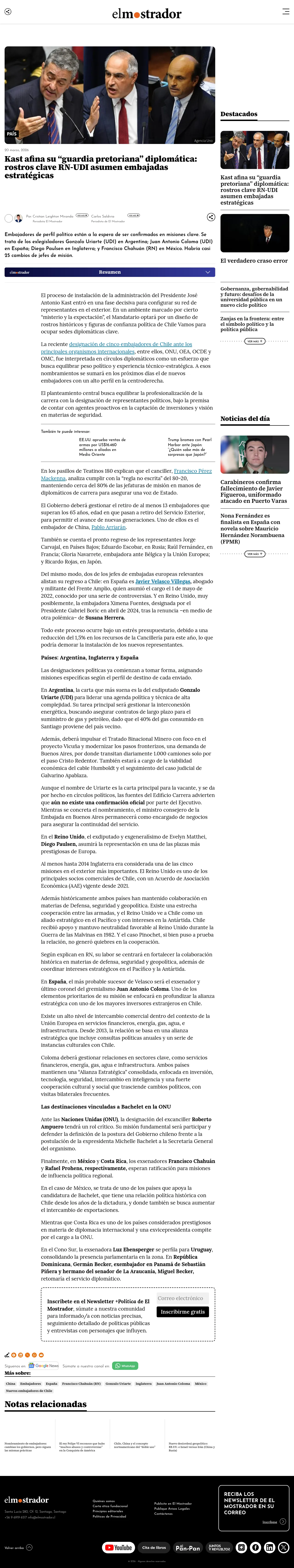 Kast afina su “guardia pretoriana” diplomática: rostros clave RN-UDI asumen embajadas estratégicas