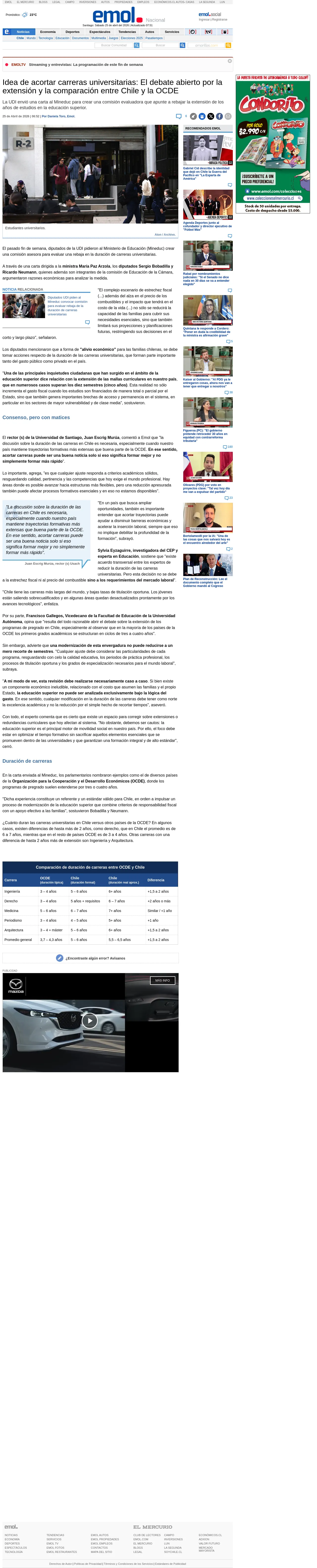 Idea de acortar carreras universitarias: El debate abierto por la extensión y la comparación entre Chile y la OCDE