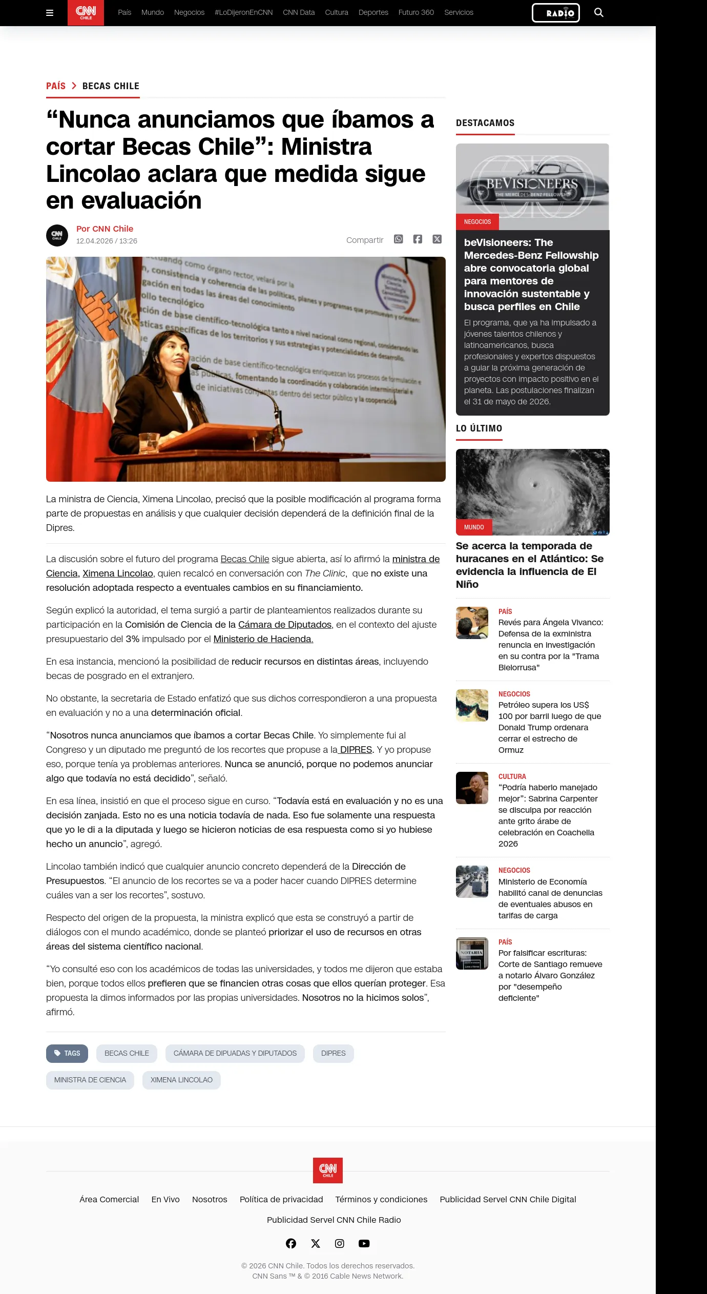 “Nunca anunciamos que íbamos a cortar Becas Chile”: Ministra Lincolao aclara que medida sigue en evaluación