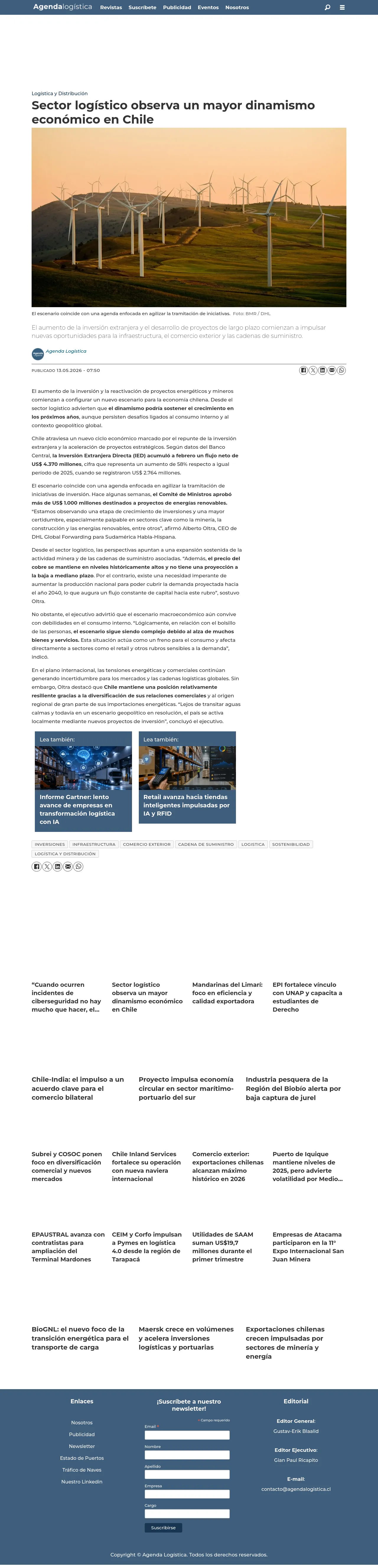 Sector logístico observa un mayor dinamismo económico en Chile