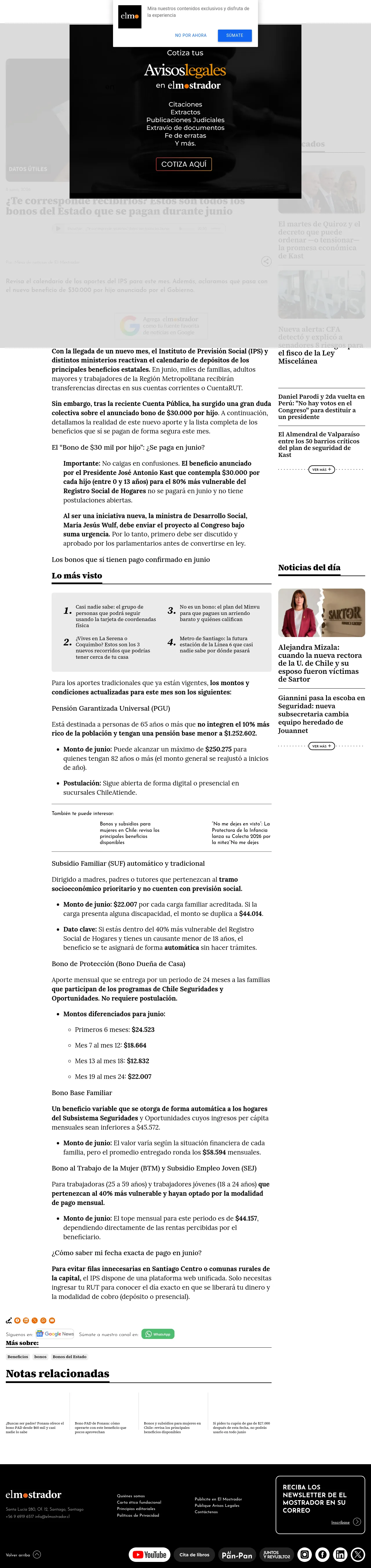 ¿Te corresponde recibirlos? Estos son todos los bonos del Estado que se pagan durante junio