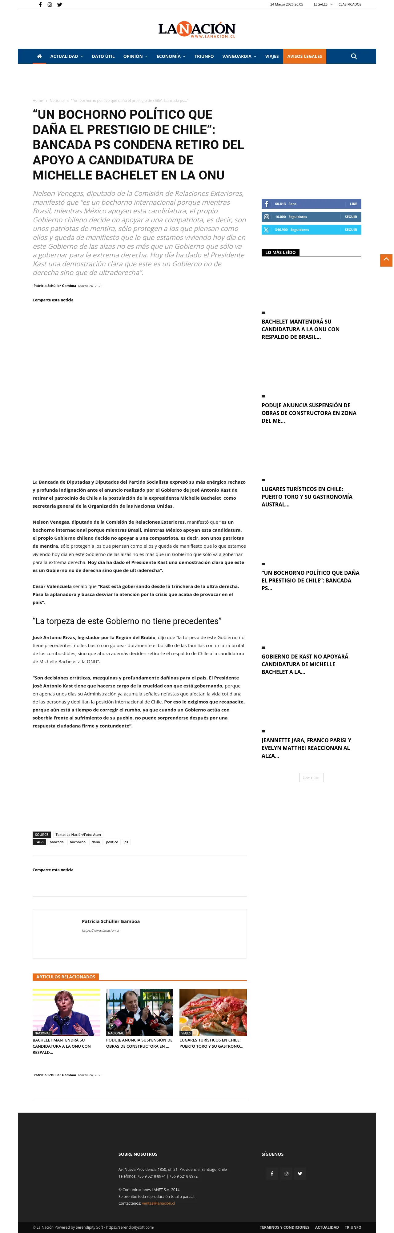 “Un bochorno político que daña el prestigio de Chile”: Bancada PS condena retiro del apoyo a candidatura de Michelle Bachelet en la ONU