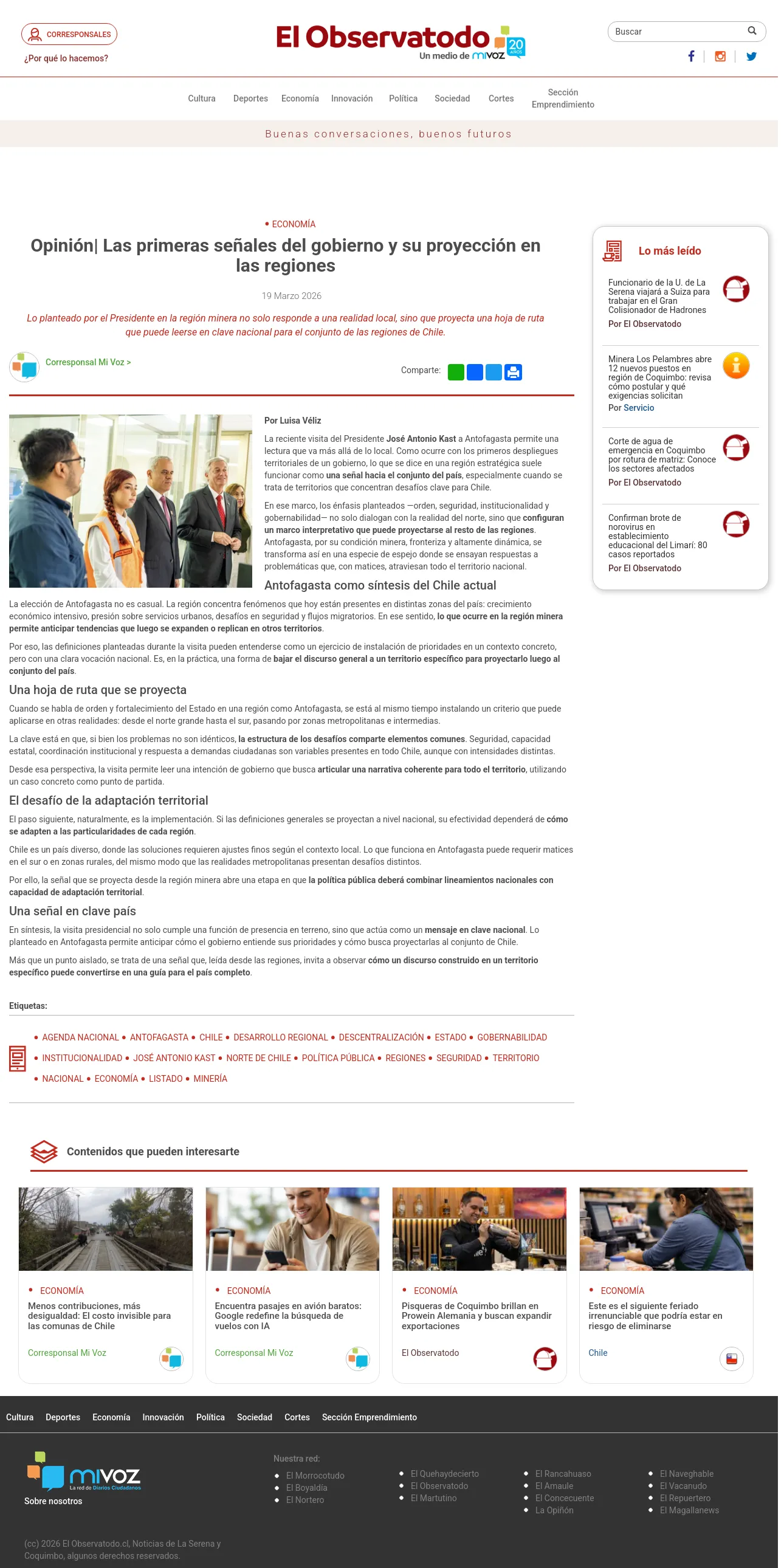 Opinión| Las primeras señales del gobierno y su proyección en las regiones