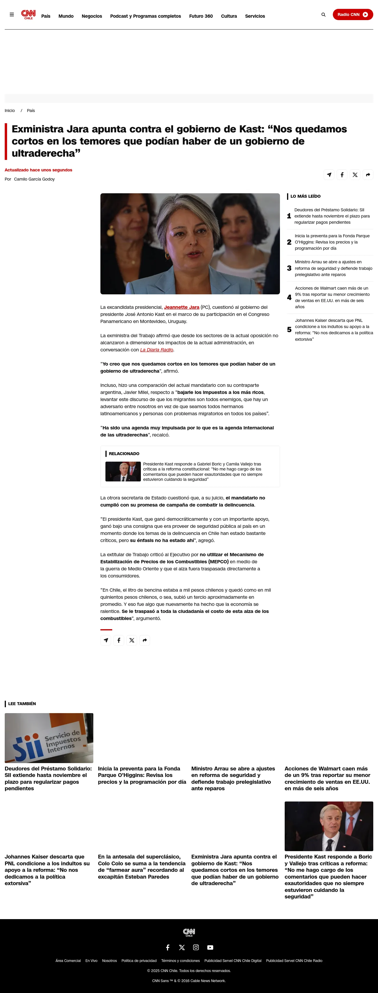 Exministra Jara apunta contra el gobierno de Kast: “Nos quedamos cortos en los temores que podían haber de un gobierno de ultraderecha”
