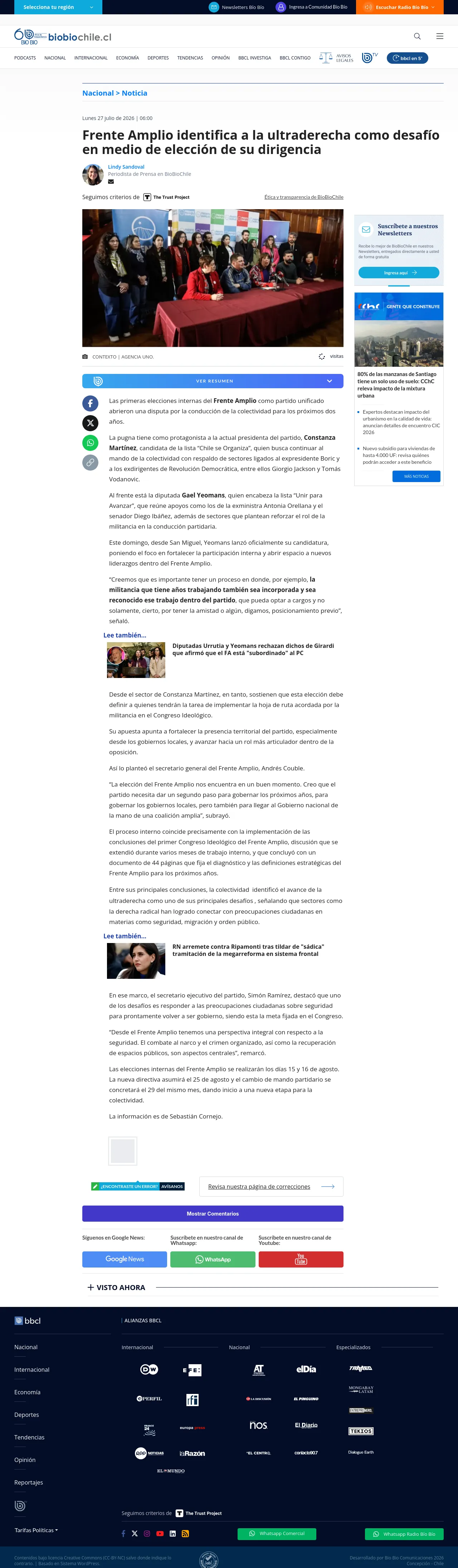 Frente Amplio identifica a la ultraderecha como desafío en medio de elección de su dirigencia