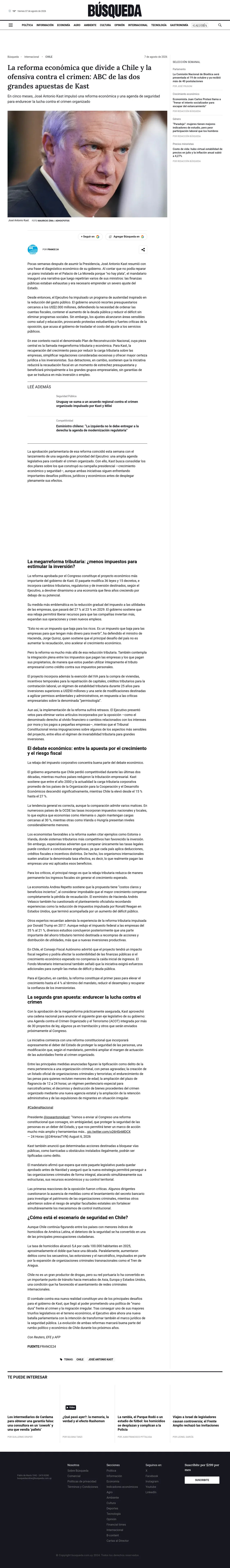 La reforma económica que divide a Chile y la ofensiva contra el crimen: ABC de las dos grandes apuestas de Kast