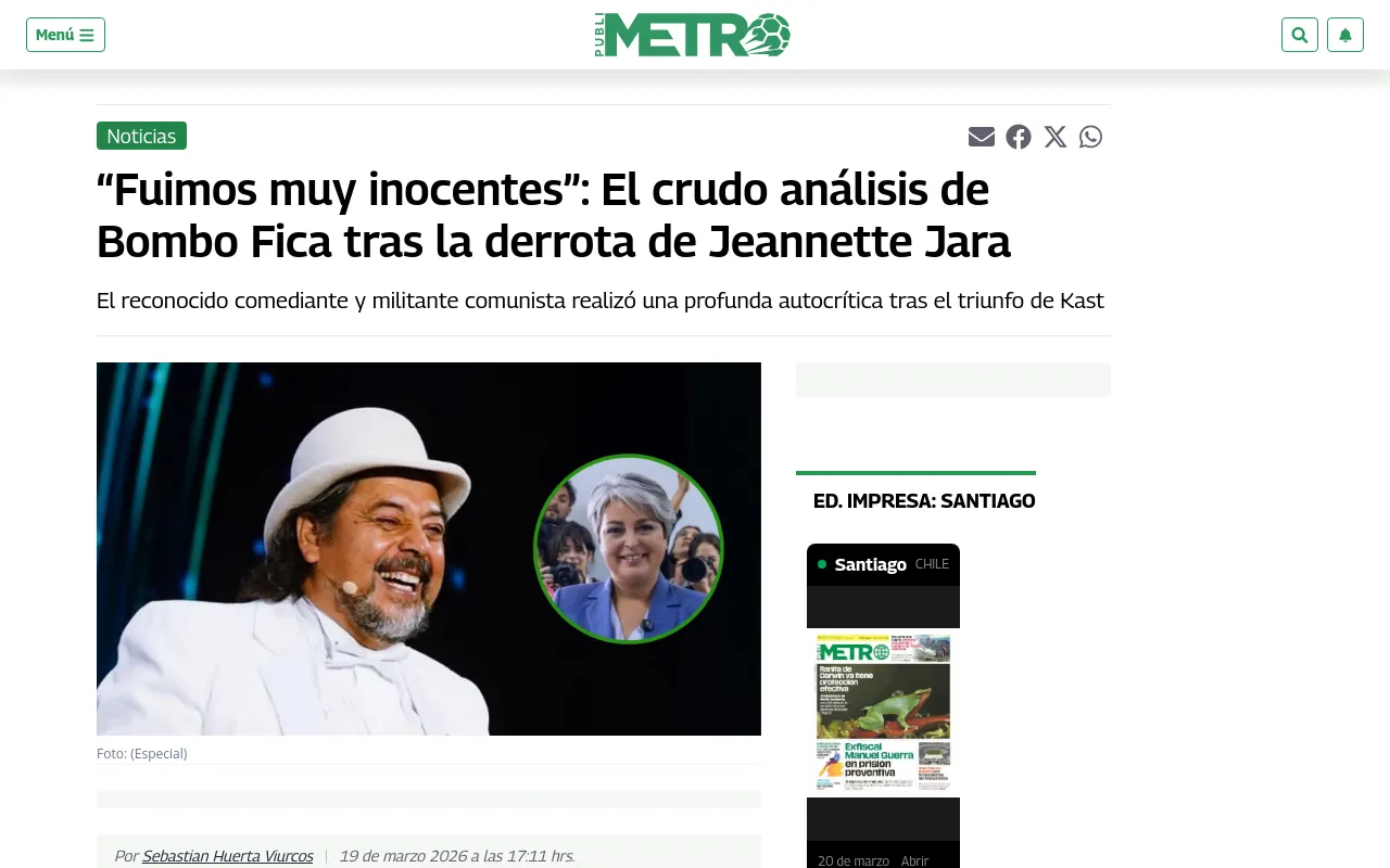 “Fuimos muy inocentes”: El crudo análisis de Bombo Fica tras la derrota de Jeannette Jara