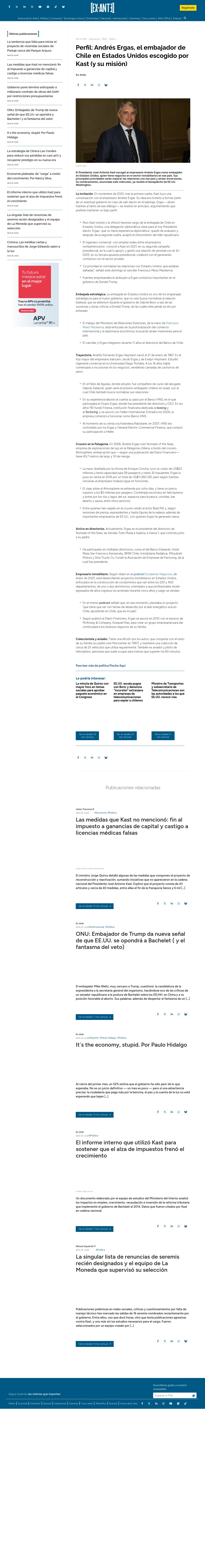 Perfil: Andrés Ergas, el embajador de Chile en Estados Unidos escogido por Kast (y su misión)
