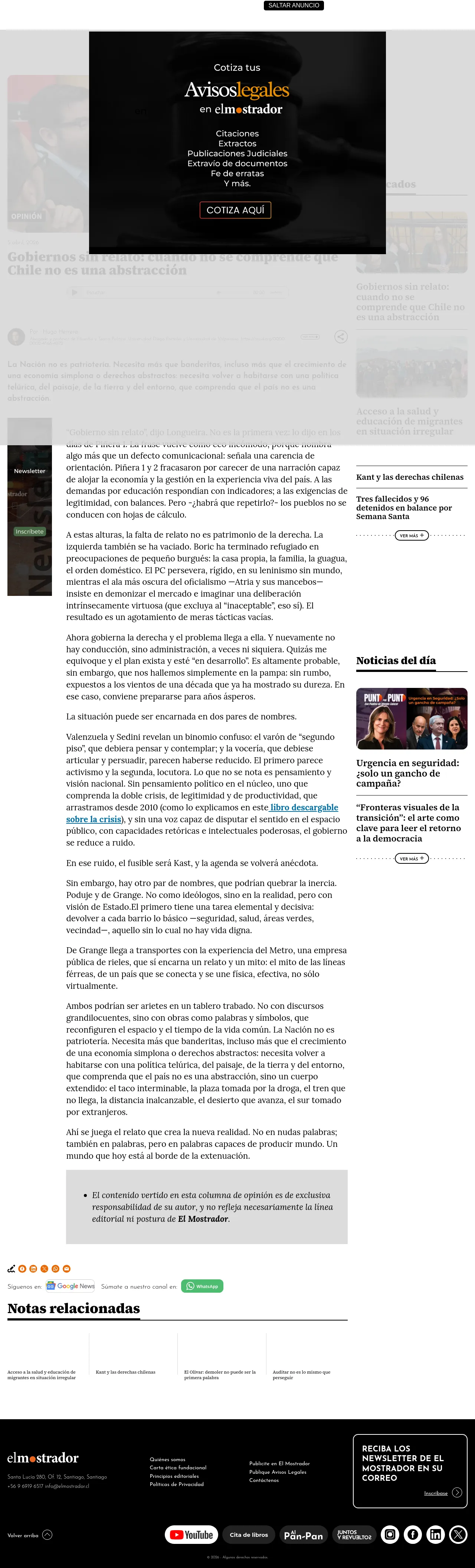 Gobiernos sin relato: cuando no se comprende que Chile no es una abstracción