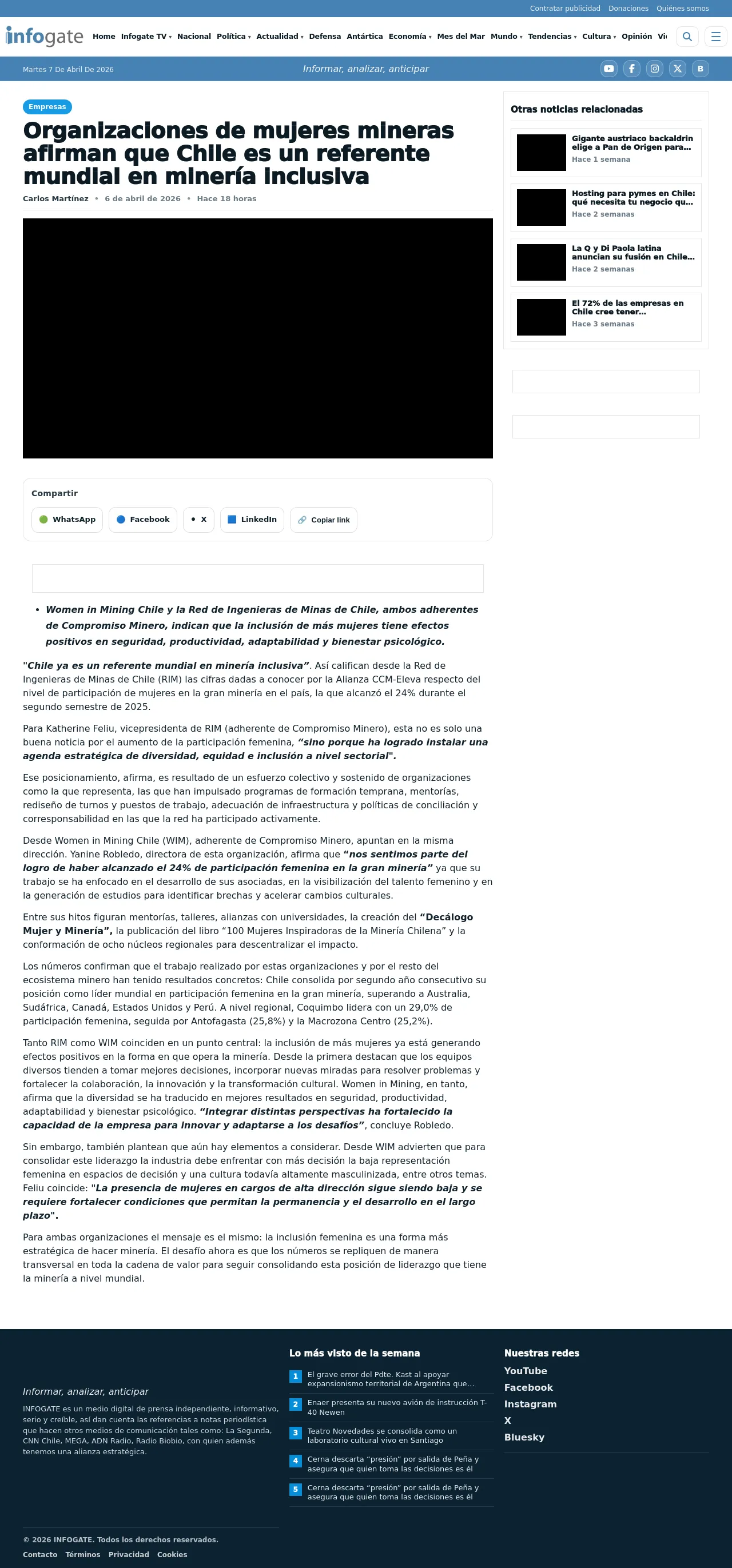Organizaciones de mujeres mineras afirman que Chile es un referente mundial en minería inclusiva