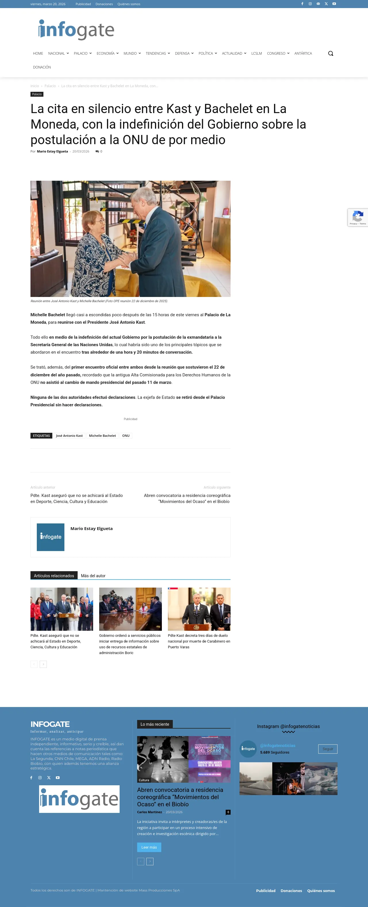 La cita en silencio entre Kast y Bachelet en La Moneda, con la indefinición del Gobierno sobre la postulación a la ONU de por medio