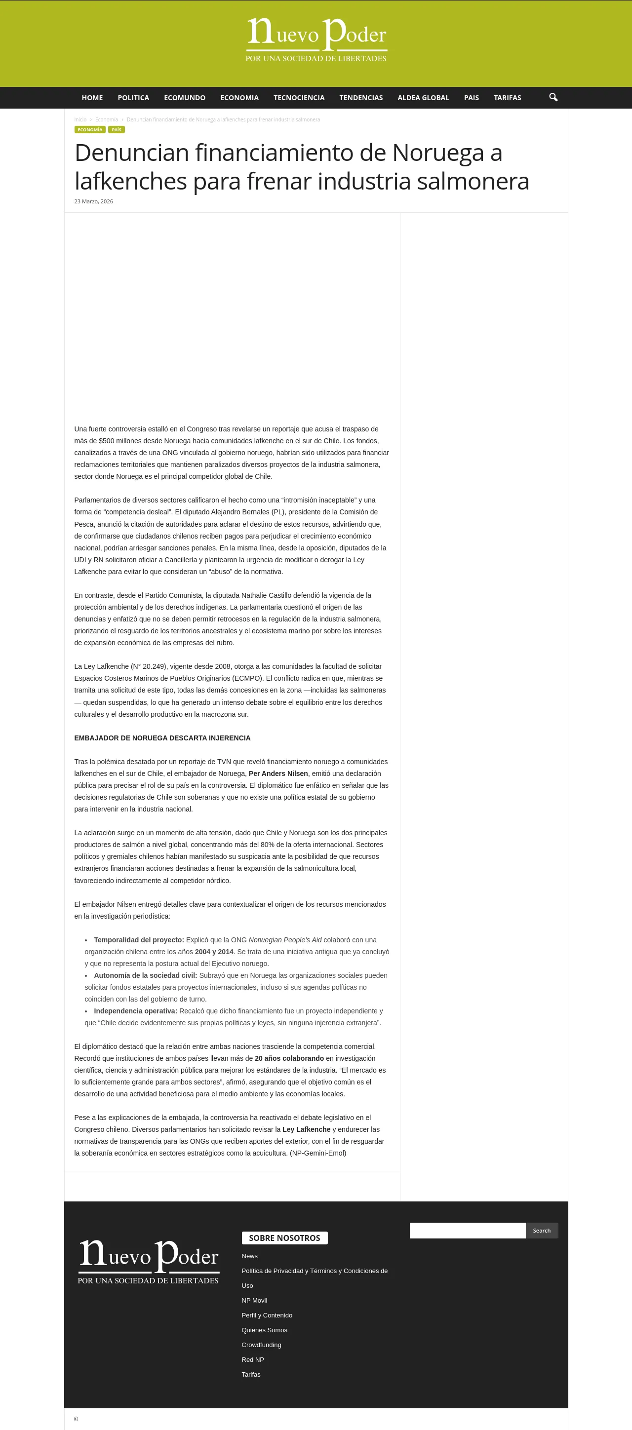 Denuncian financiamiento de Noruega a lafkenches para frenar industria salmonera