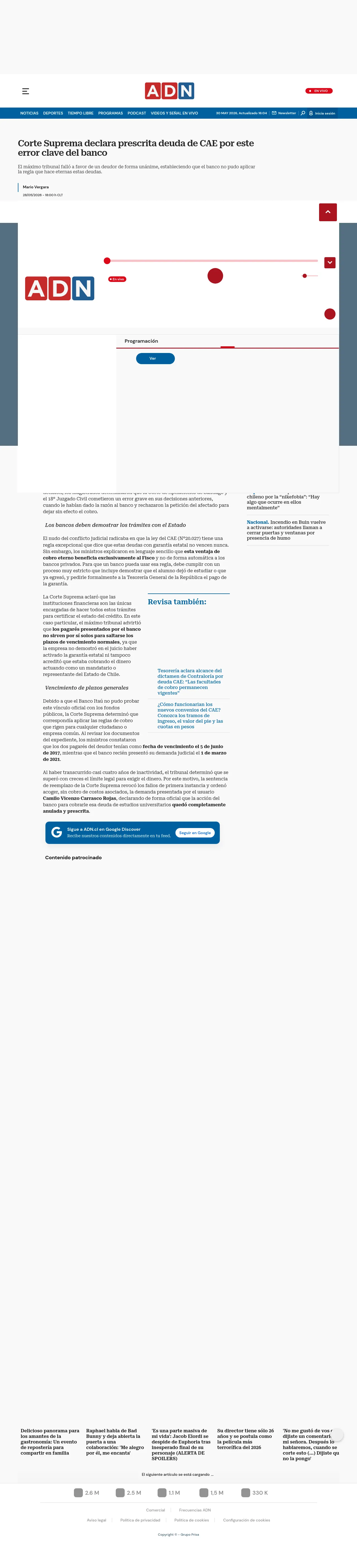 Corte Suprema declara prescrita deuda de CAE por este error clave del banco