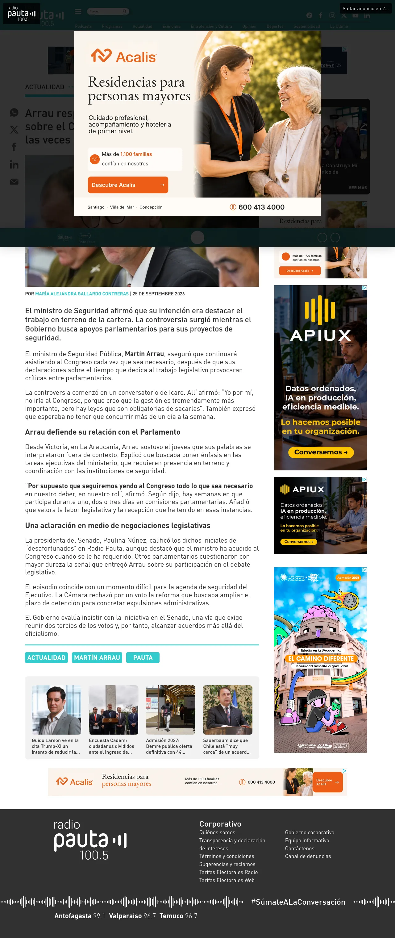 Arrau responde a las críticas por sus dichos sobre el Congreso: “Seguiremos yendo todas las veces que sea necesario”