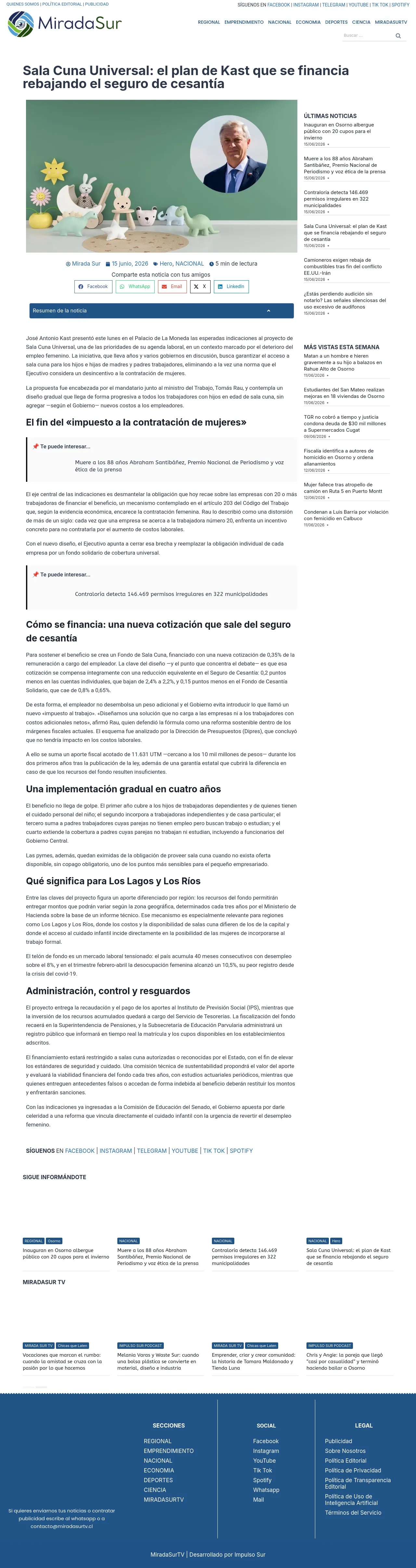 Sala Cuna Universal: el plan de Kast que se financia rebajando el seguro de cesantía