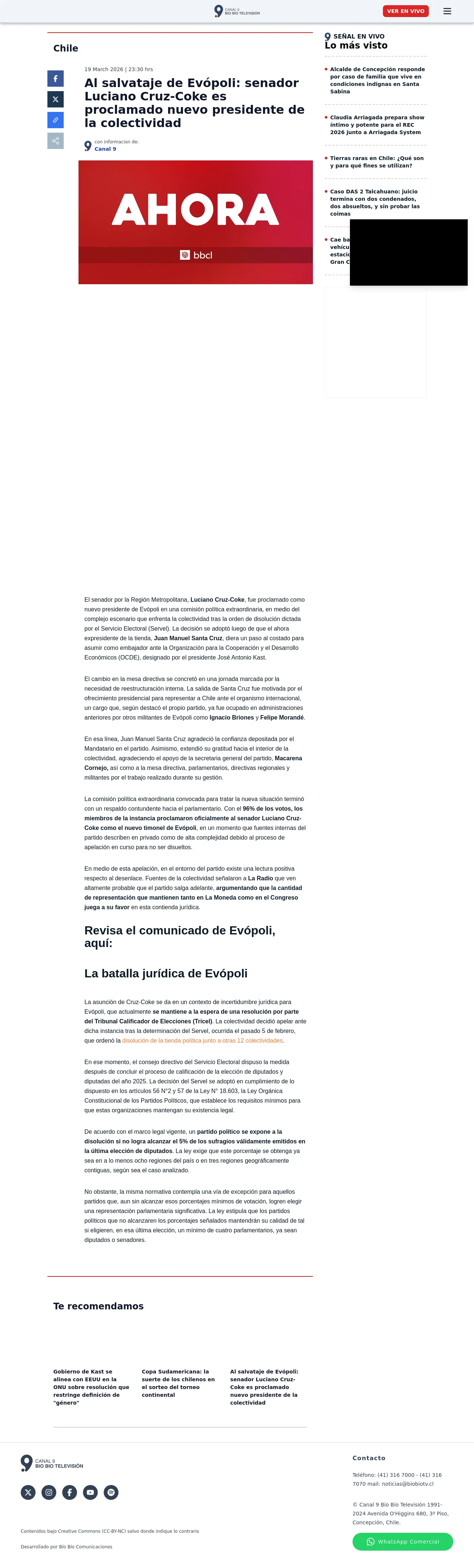 Al salvataje de Evópoli: senador Luciano Cruz-Coke es proclamado nuevo presidente de la colectividad
