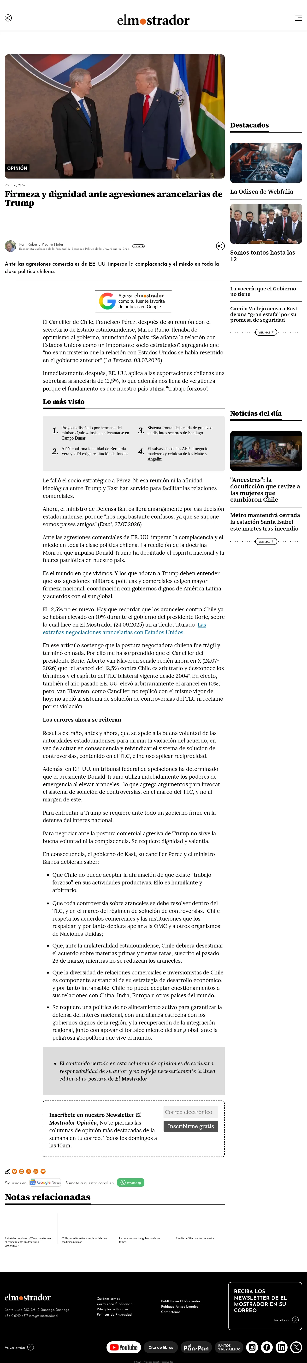 Firmeza y dignidad ante agresiones arancelarias de Trump