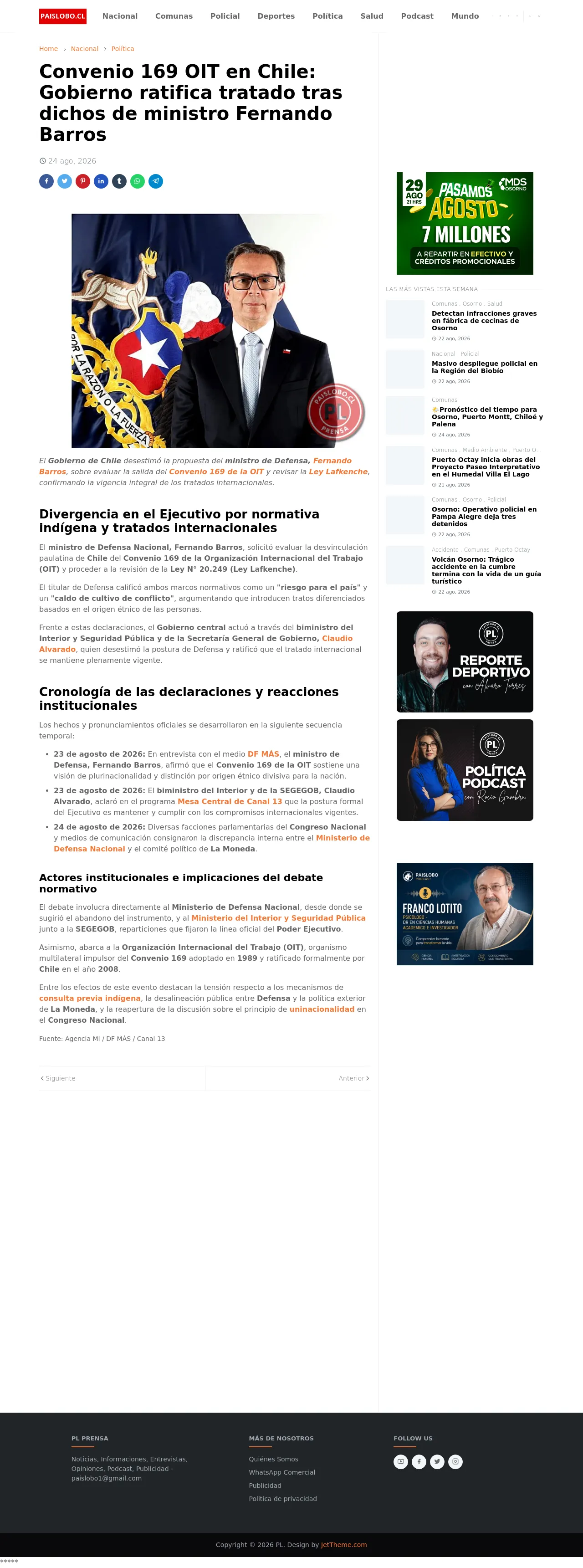 Convenio 169 OIT en Chile: Gobierno ratifica tratado tras dichos de ministro Fernando Barros