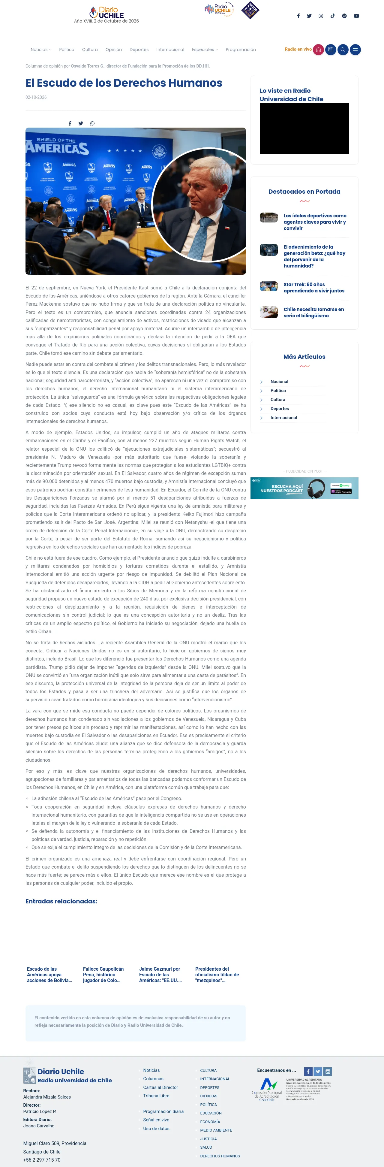 [![Diario y Radio Universidad Chile](https://radio.uchile.cl/wp-content/themes/duch-2026/assets/i/diario24_h.png) Año XVIII, 2 de Octubre de 2026<br>](https://radio.uchile.cl)