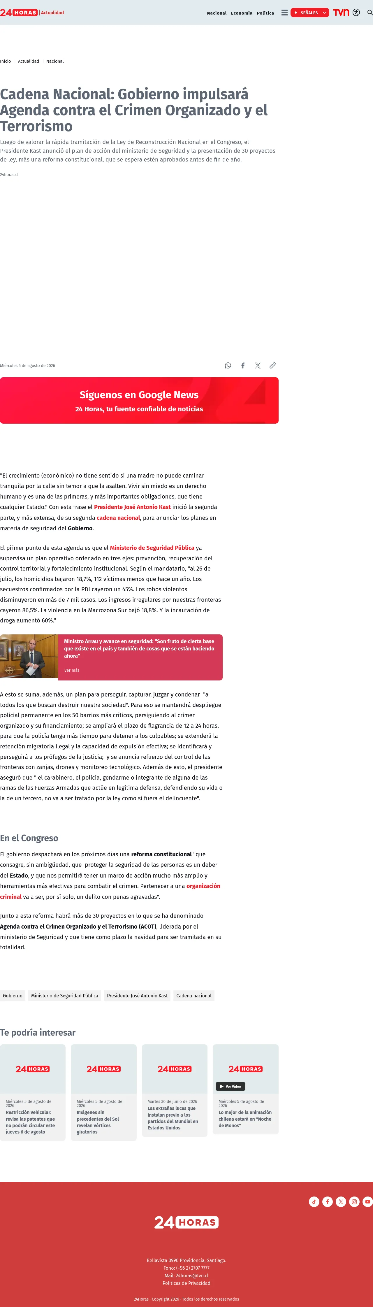 Cadena Nacional: Gobierno impulsará Agenda contra el Crimen Organizado y el Terrorismo