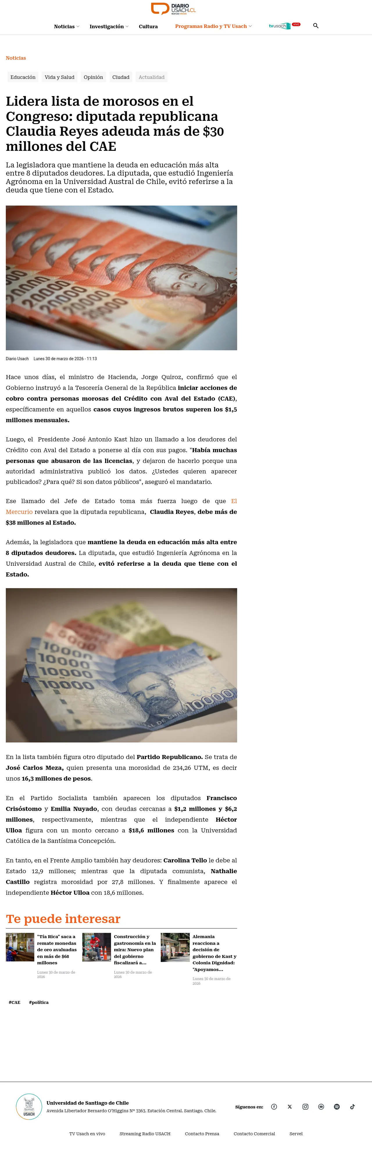 Lidera lista de morosos en el Congreso: diputada republicana Claudia Reyes adeuda más de $30 millones del CAE