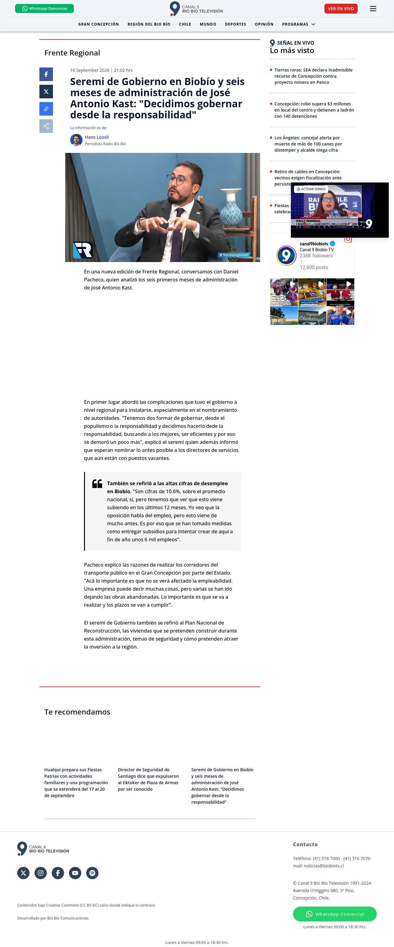 Seremi de Gobierno en Biobío y seis meses de administración de José Antonio Kast: "Decidimos gobernar desde la responsabilidad"