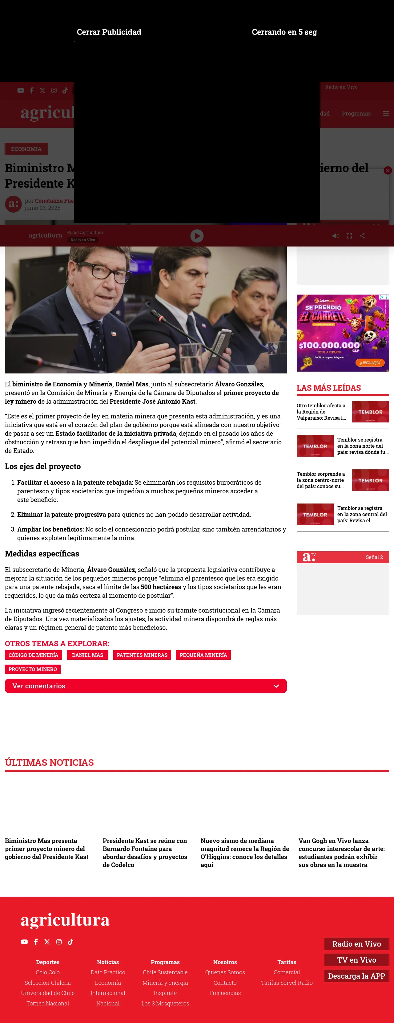 Biministro Mas presenta primer proyecto minero del gobierno del Presidente Kast