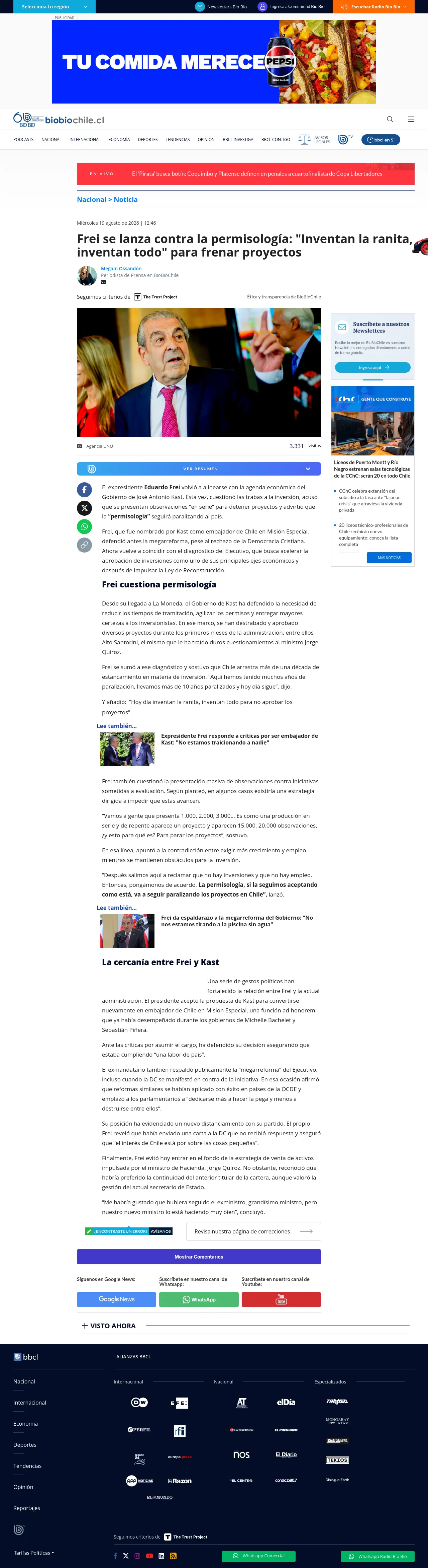 Frei se lanza contra la permisología: "Inventan la ranita, inventan todo" para frenar proyectos