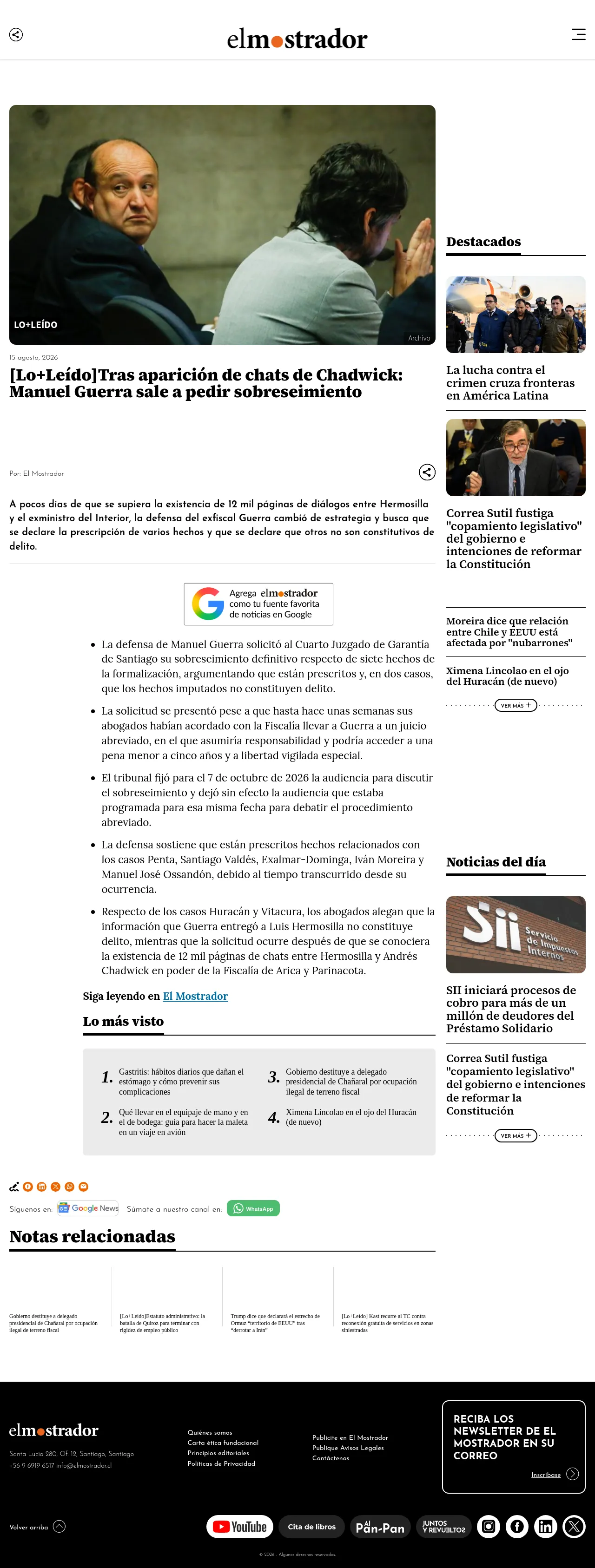 \[Lo+Leído]Tras aparición de chats de Chadwick: Manuel Guerra sale a pedir sobreseimiento