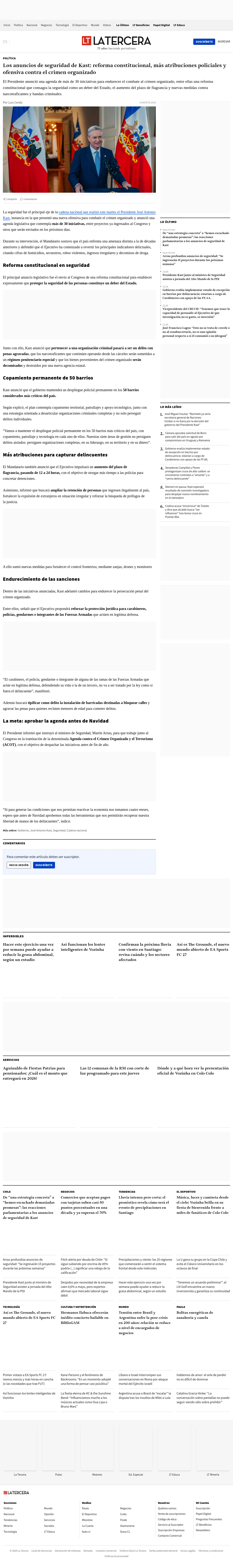 Los anuncios de seguridad de Kast: reforma constitucional, más atribuciones policiales y ofensiva contra el crimen organizado