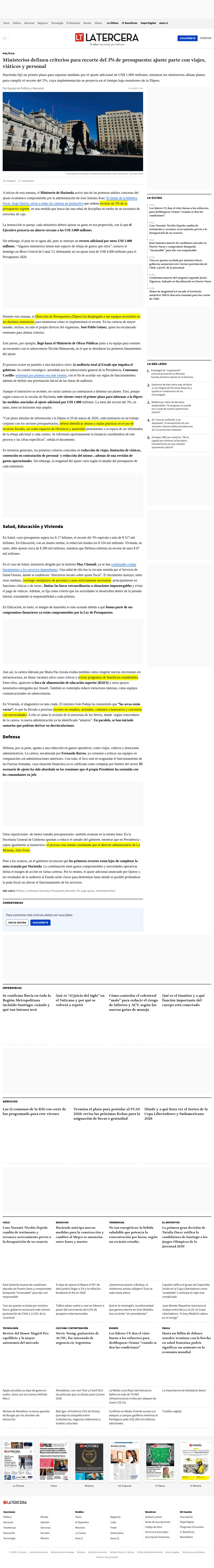 Ministerios definen criterios para recorte del 3% de presupuesto: ajuste parte con viajes, viáticos y personal