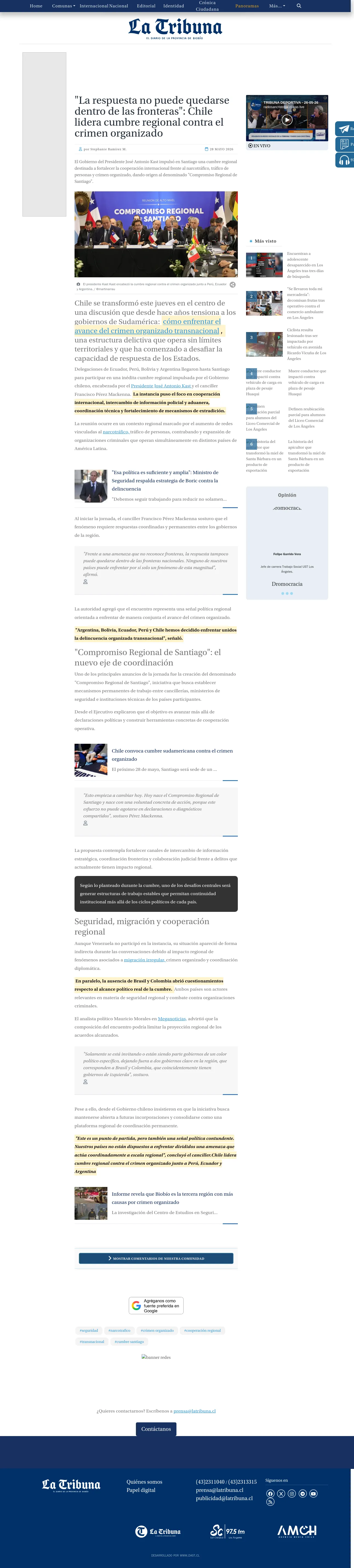 "La respuesta no puede quedarse dentro de las fronteras": Chile lidera cumbre regional contra el crimen organizado