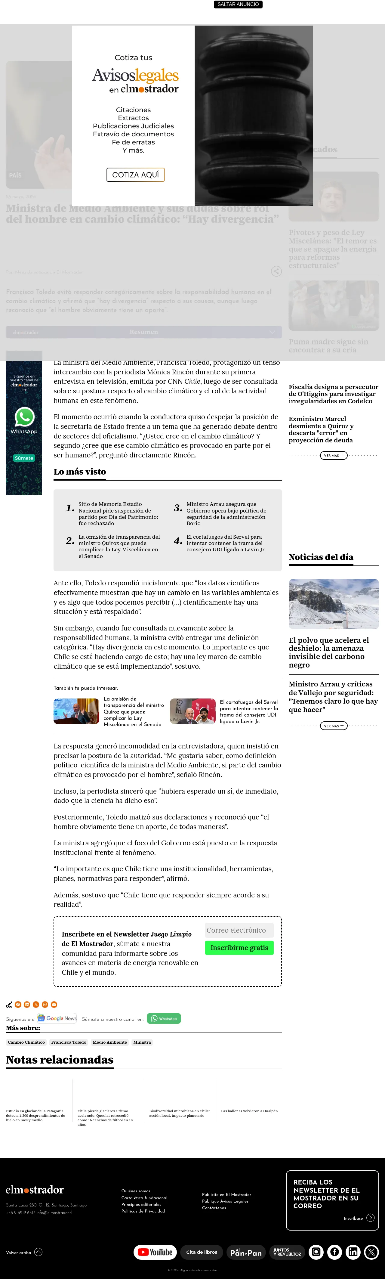 Ministra de Medio Ambiente y sus dudas sobre rol del hombre en cambio climático: “Hay divergencia”