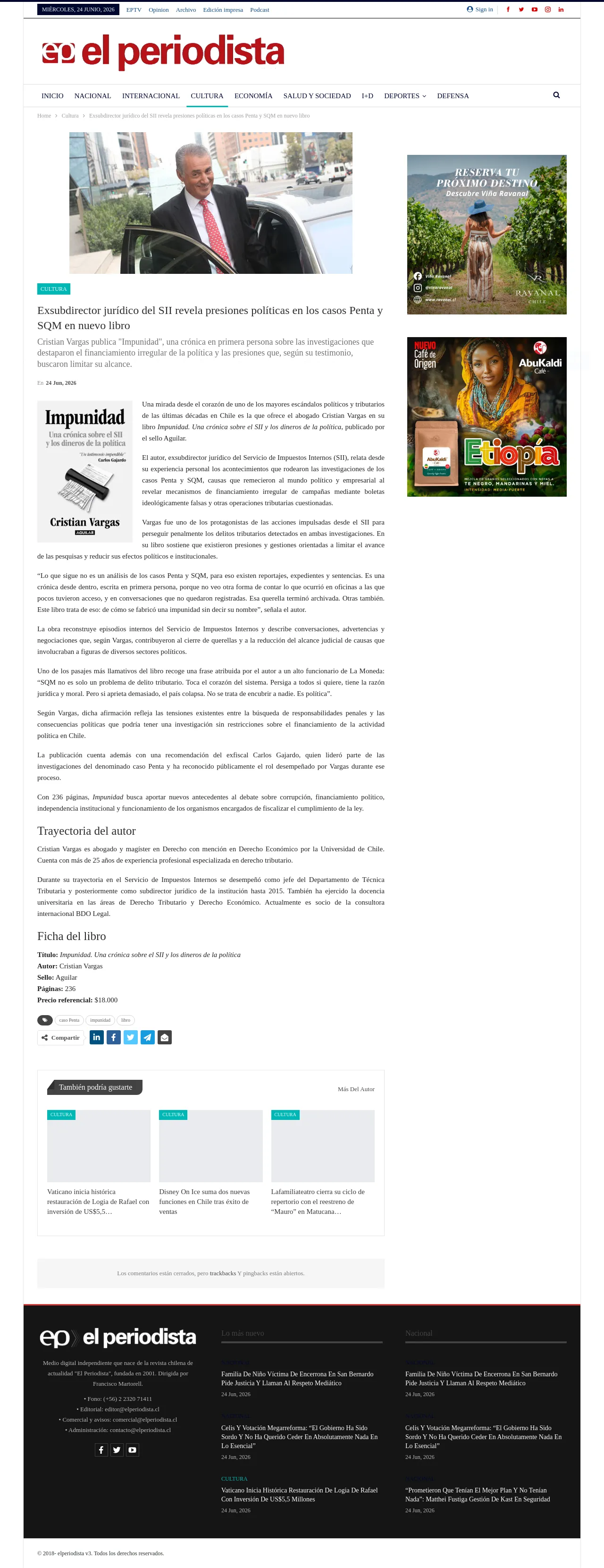 Exsubdirector jurídico del SII revela presiones políticas en los casos Penta y SQM en nuevo libro