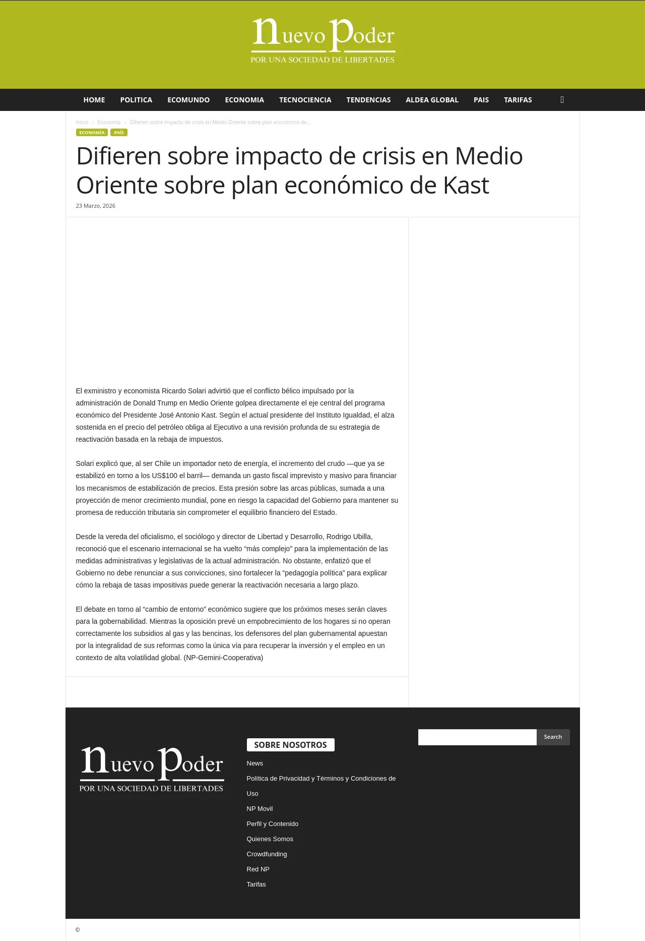 Difieren sobre impacto de crisis en Medio Oriente sobre plan económico de Kast