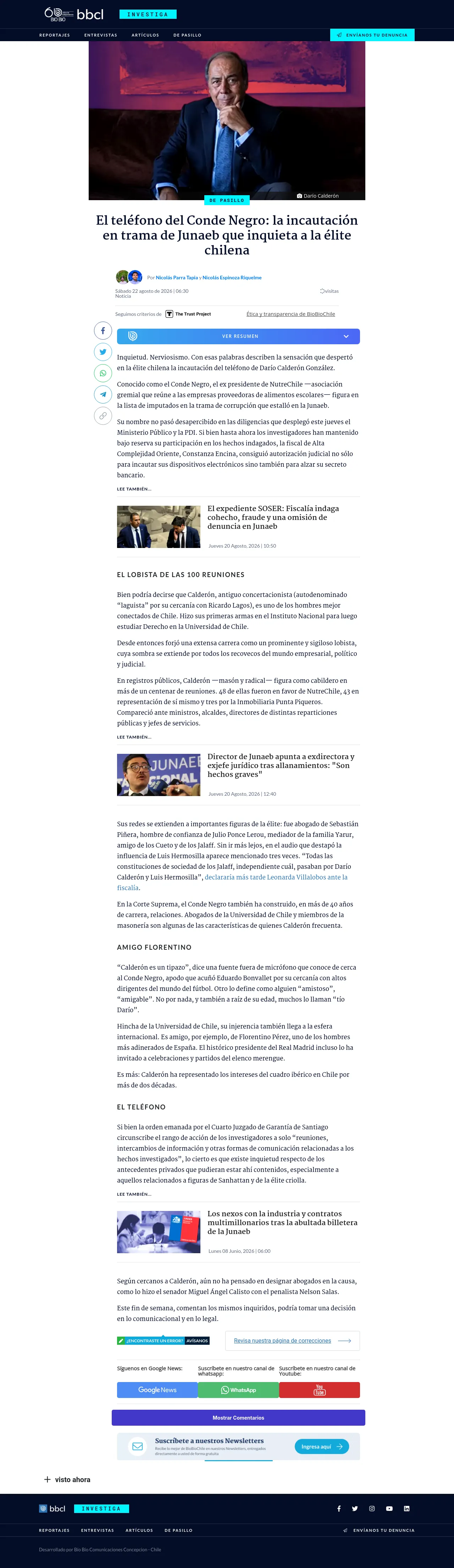 El teléfono del Conde Negro: la incautación en trama de Junaeb que inquieta a la élite chilena