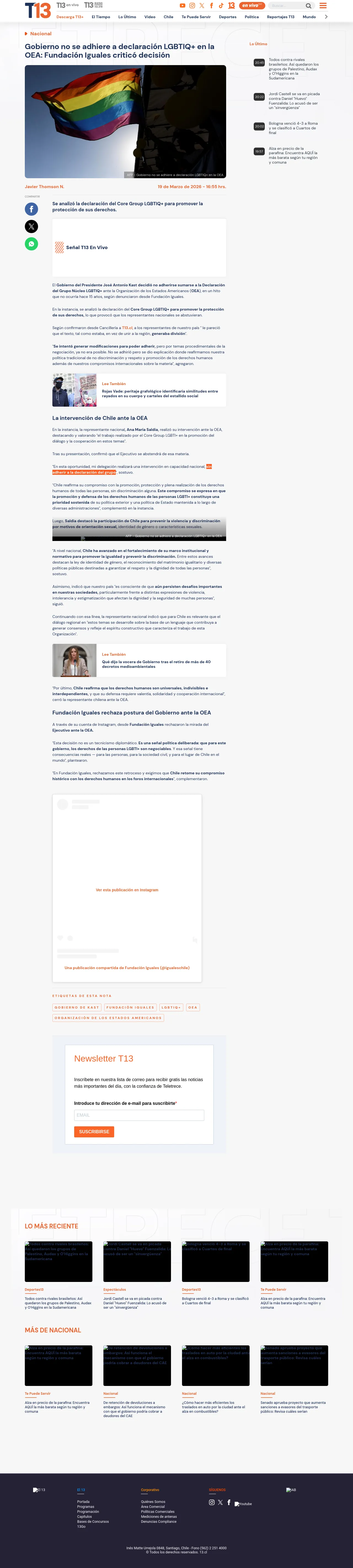 Gobierno no se adhiere a declaración LGBTIQ+ en la OEA: Fundación Iguales criticó decisión