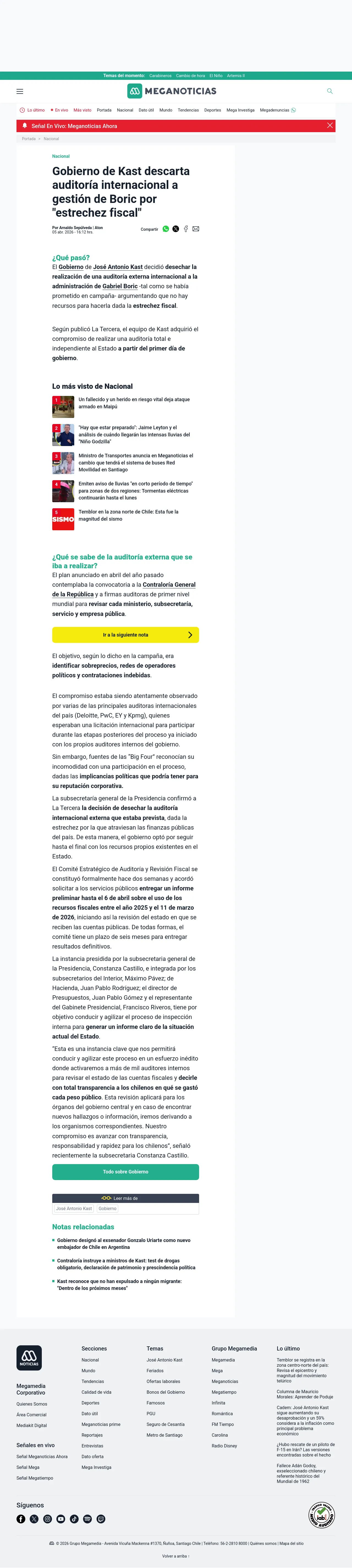 Gobierno de Kast descarta auditoría internacional a gestión de Boric por "estrechez fiscal"