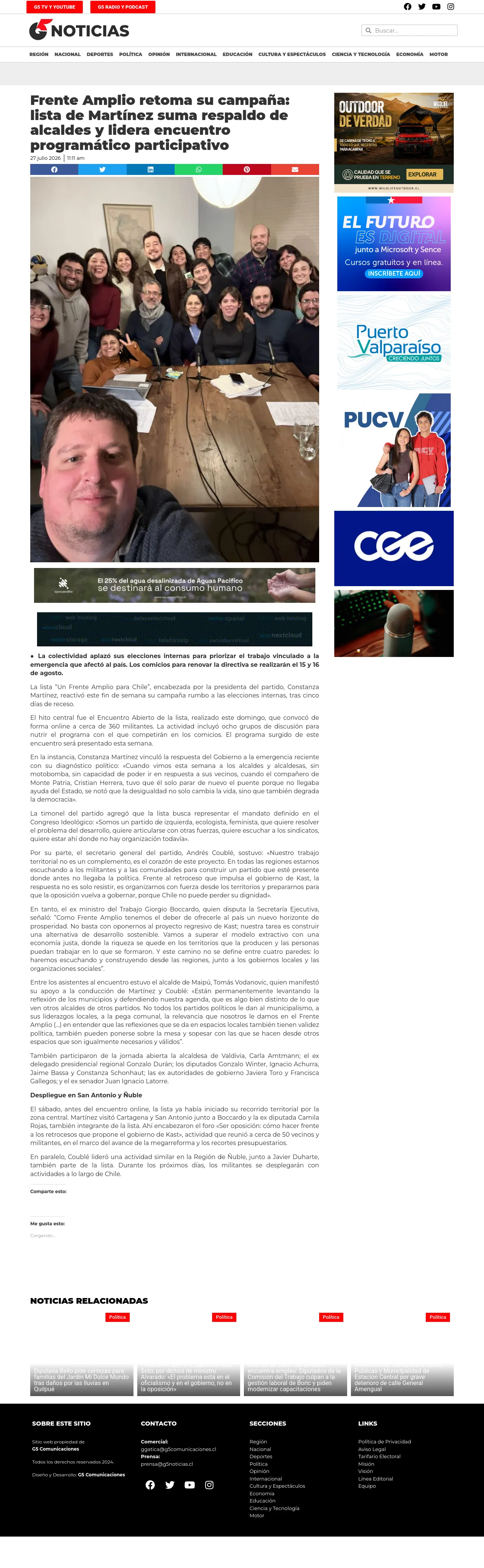 Frente Amplio retoma su campaña: lista de Martínez suma respaldo de alcaldes y lidera encuentro programático participativo