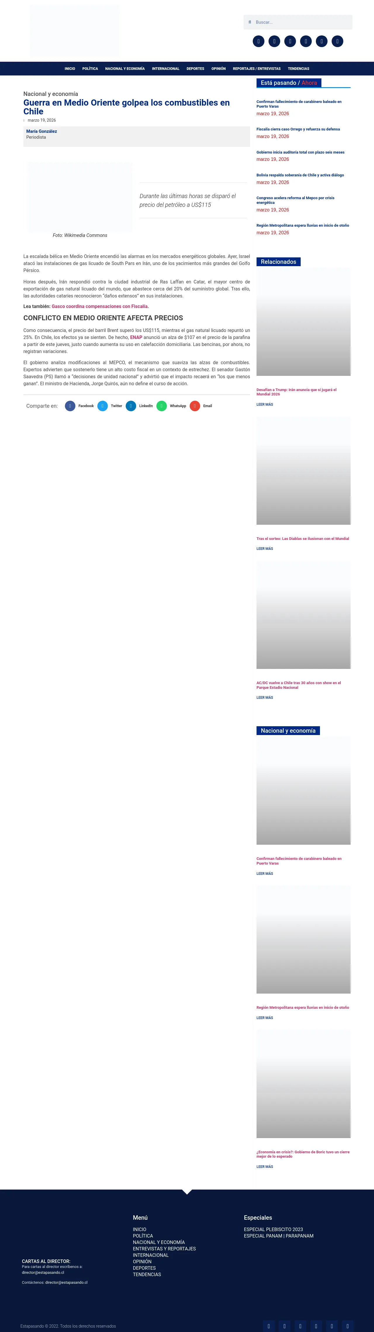 Guerra en Medio Oriente golpea los combustibles en Chile